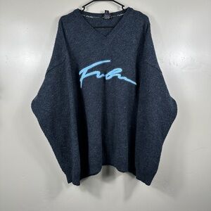 Vintage Y2K FUBU MEN’S V NECK SWEATER DARK NAVY BLUE SIZE XXXL